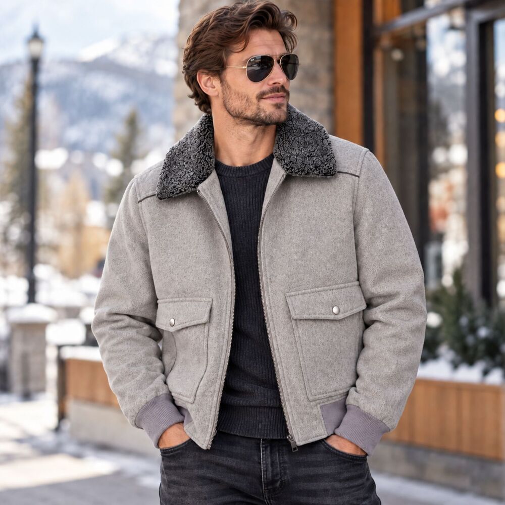 Guess Men's Wool Blend Utility Sherpa Collar Bomber Field Jacket Y2k Streetwear